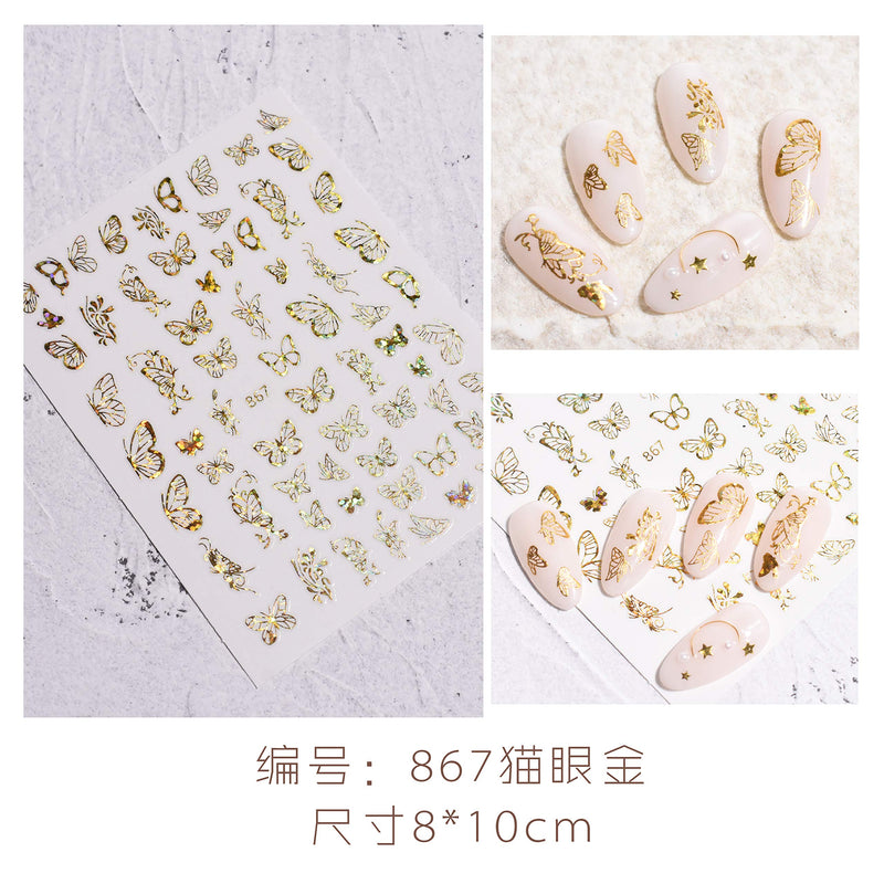 Butterfly Nail Art Stickers 10 Sheets Acrylic Holographic 3D Laser Gold Silver Butterfly Nail Art Decals for Women Girls DIY Designs Manicure Tips Decoration Accessories - BeesActive Australia