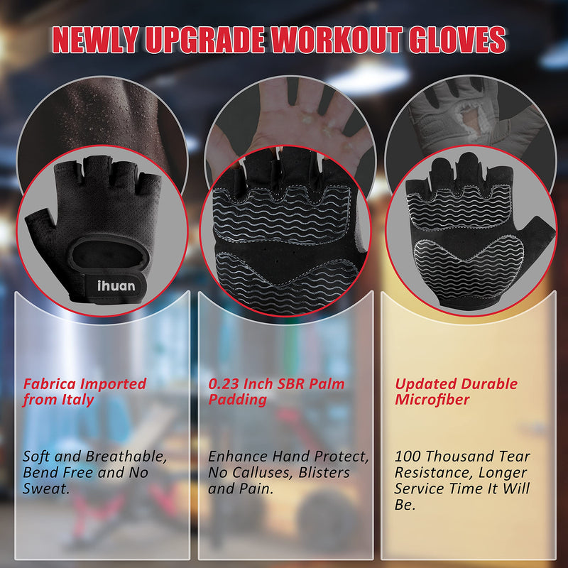 ihuan Lightweight Breathable Workout Gloves - Partition Palm Protection Gym Gloves | Enhance Grip Weight Lifting Gloves for Exercise | Fitness | Cycling Men & Women black Small - BeesActive Australia
