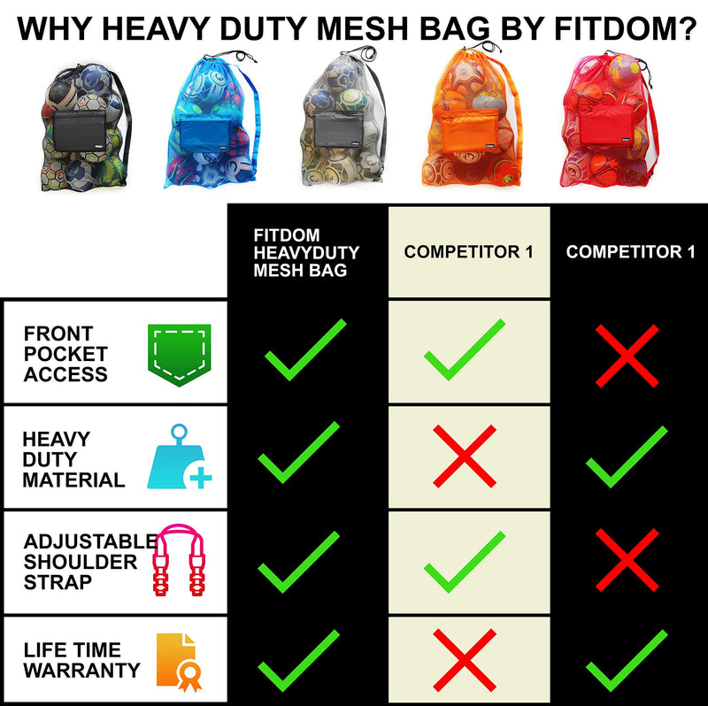 Fitdom Extra Large Heavy Duty Mesh Bag. Best for Soccer Ball, Water Sports, Beach Cloth, Swimming Gears. Adjustable Shoulder Strap Made to Fit Adults and Kids. Secure Side Pocket Black - BeesActive Australia