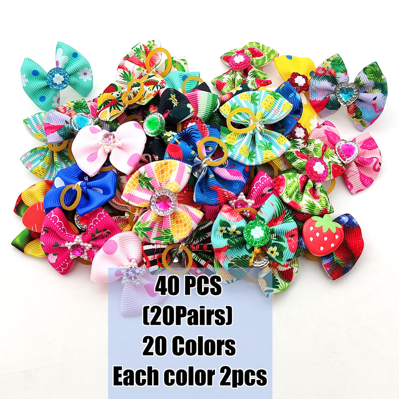 Petbuy 40PCS (20 Paris) Dog Bows Cute Puppy Dog Small Bowknot Hair Bows with Rubber Bands Small Dog Hair Bowknot Pet Hair Accessories Pet Grooming Accessories for Party Christmas Birthday - BeesActive Australia