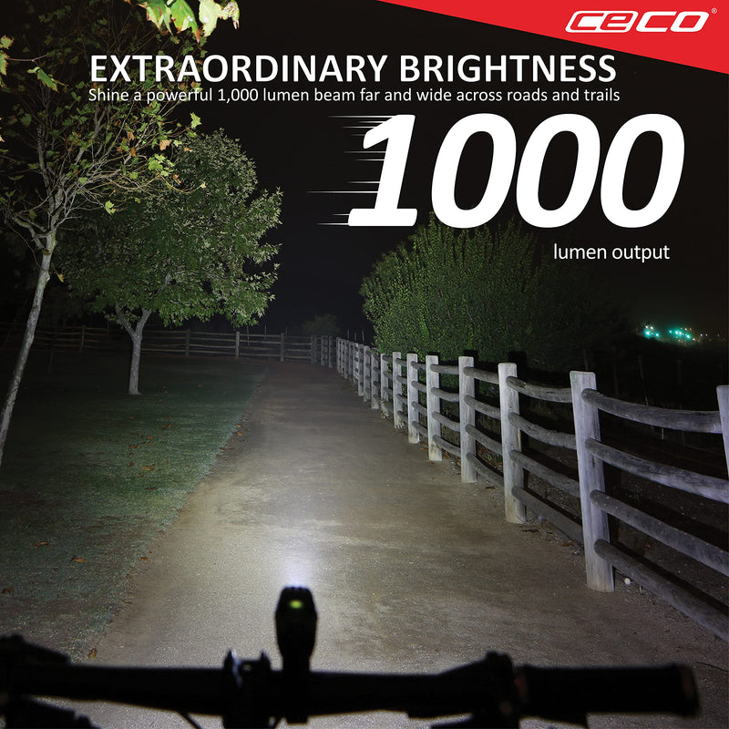 CECO-USA: 1,000 Lumen USB Rechargeable Bike Light  Tough & Durable IP67 Waterproof & FL-1 Impact Resistant Super Bright Model F1000 Bicycle Headlight  For Commuters, Road Cyclists & Mountain Bikers - BeesActive Australia