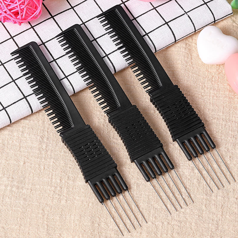 3 Pack Black Carbon Lift Teasing Combs with Metal Prong, Salon Teasing Back Combs, Black Carbon Comb with Stainless Steel Lift (Style A) - BeesActive Australia
