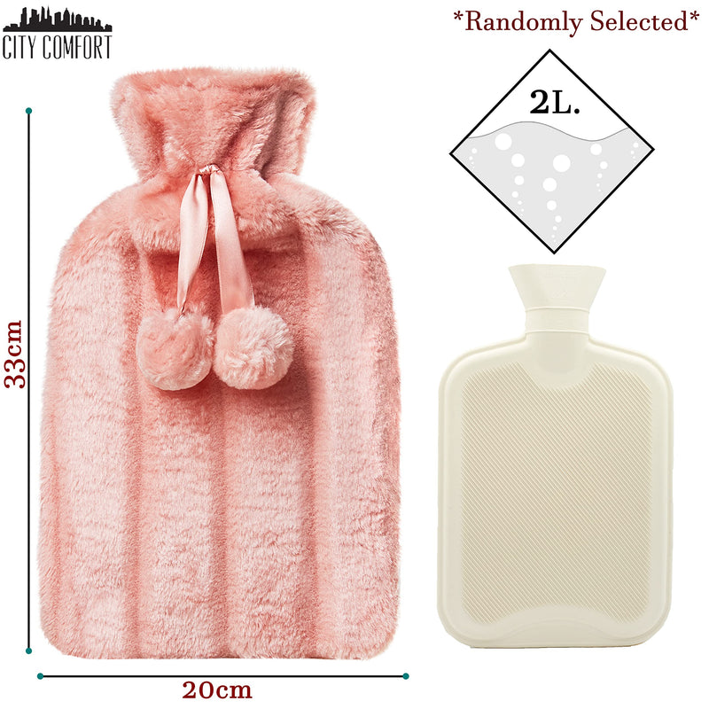 2 Litre Hot Water Bottle with Luxury Fluffy Fur Cover | Large 2L Capacity with Removable Fleece Covers (Random Pick) - BeesActive Australia