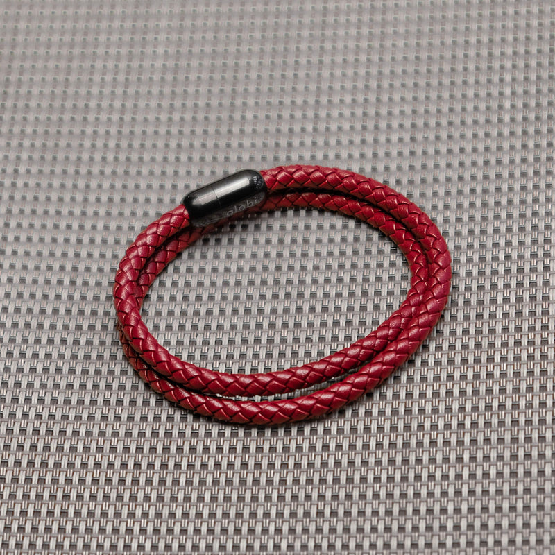 globi Leather Bracelet For Men | Genuine Wrap Braided Leather Cuff Bangle Bracelet with Magnetic Stainless Steel Clasp For Men/Women Red 8 Inches - BeesActive Australia
