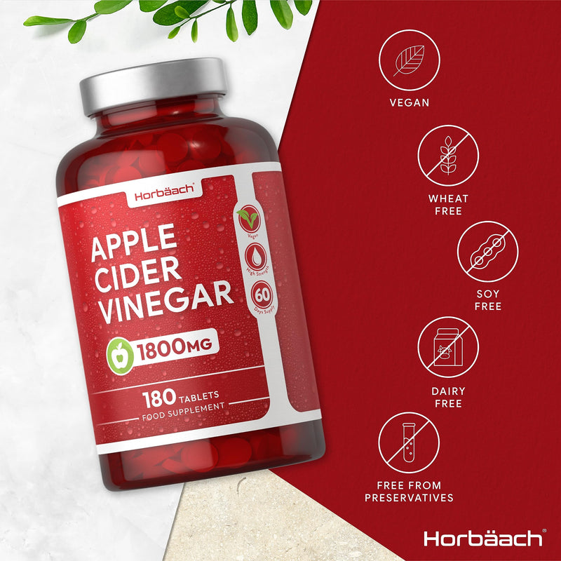 Apple Cider Vinegar Tablets 1800mg | High Strength ACV | 180 Tablets (Not Capsules) | by Horbaach - BeesActive Australia