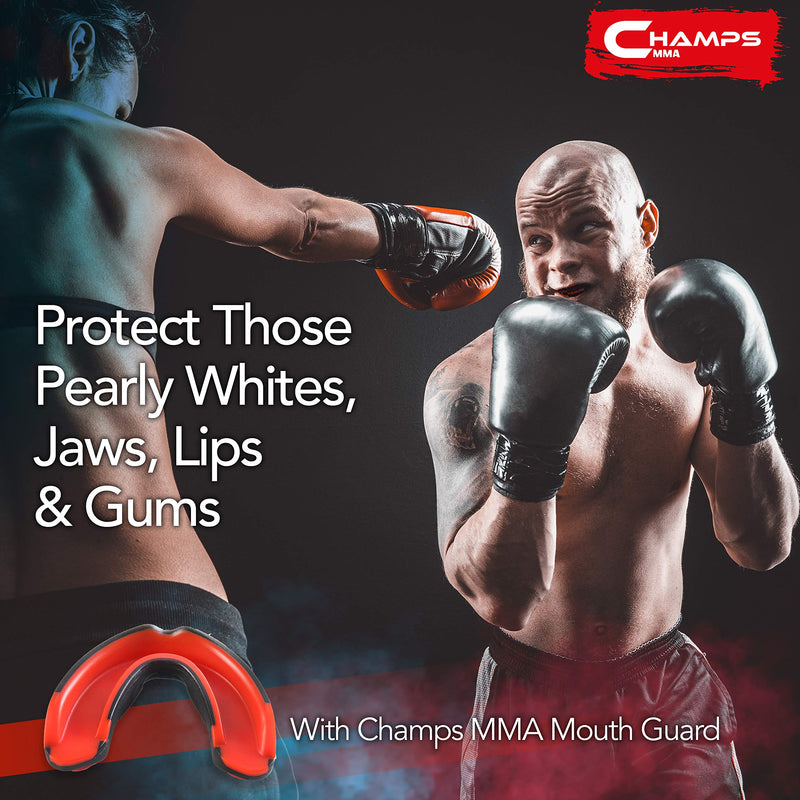Champs MMA Mouth Guard with Case – Martial Arts Training Equipment Mouthpiece– Wrestling Mouthguard for Boxing, Muay Thai, Contact Sports for Adults and Kids 10+ Boxing Equipment Black/Red - BeesActive Australia