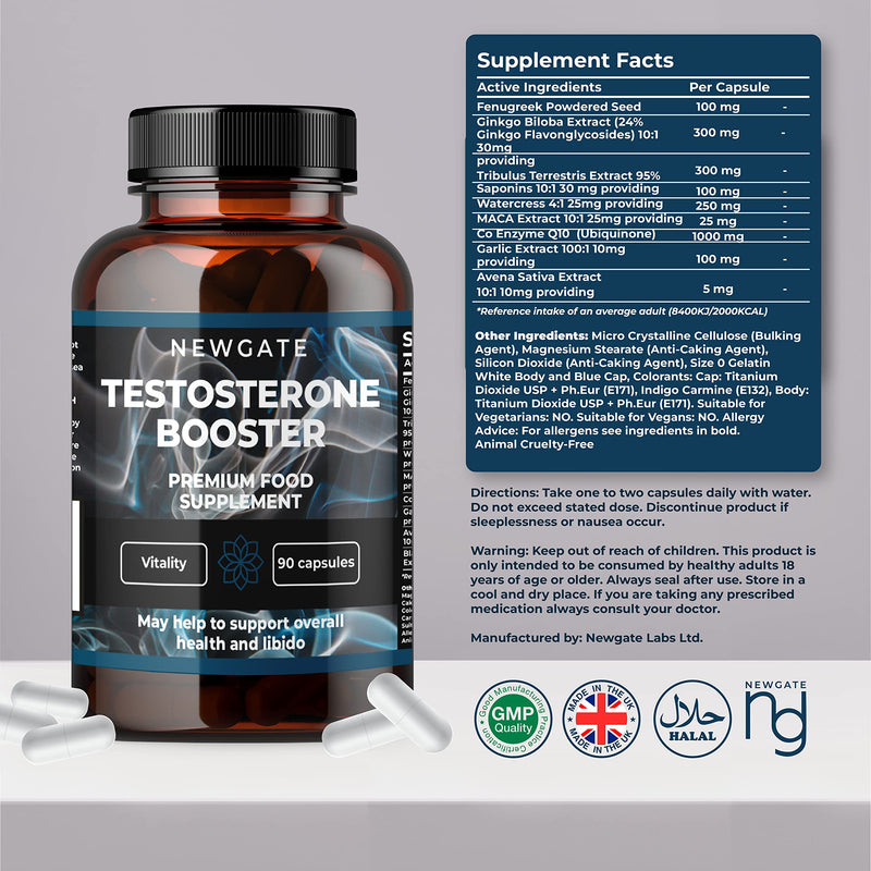 Testosterone Booster 90 Capsules for men - with Garlic Extract 1000mg - High Strength Prime Supplement - Made in The UK – Halal - BeesActive Australia