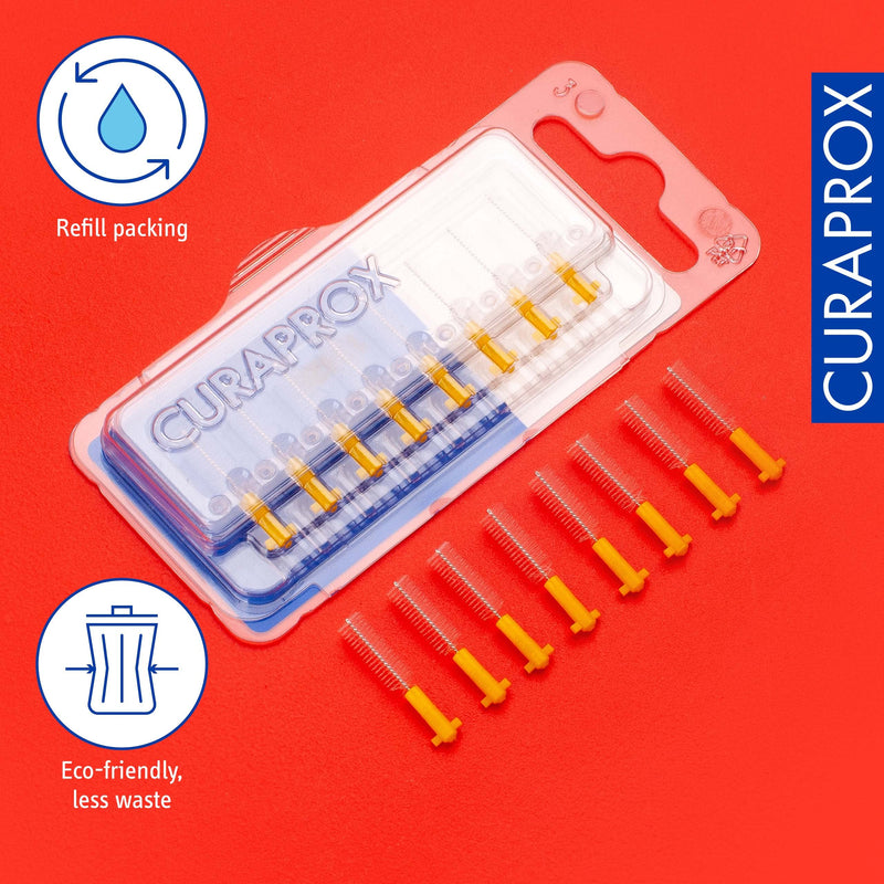 Curaprox CPS 09 Prime Refill Interdental Brushes, Yellow, 8 Count - 8 x 0.9mm - 4mm Internal Toothbrushes. - BeesActive Australia