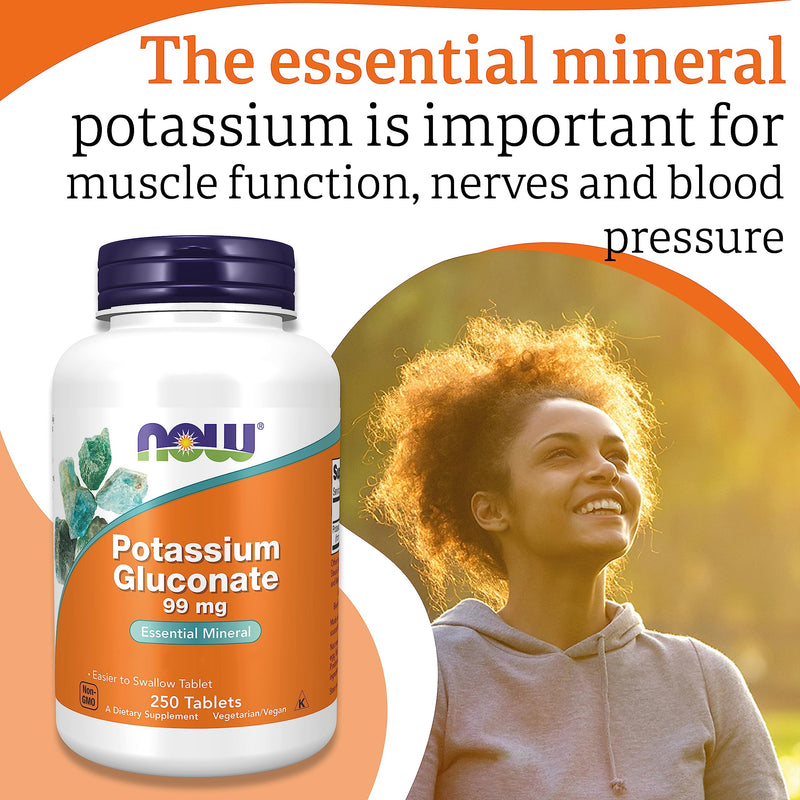 Now Foods, Potassium Gluconate, 99mg, 250 Vegan Tablets, Lab-Tested, Gluten Free, Soy Free, Vegetarian, Non-GMO Orange 240 g (Pack of 1) - BeesActive Australia