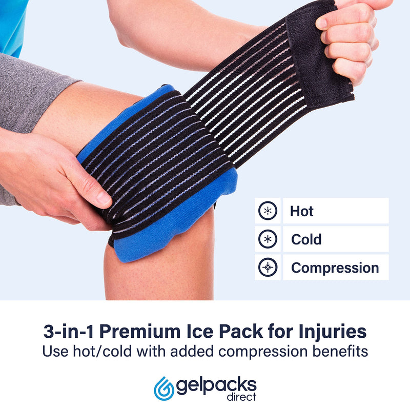 GPD 3in1 Gel Ice Pack for Sports Injuries, Reusable Heat Pack, Adjustable Cold Compress Wrap, Flexible Hot Cold Packs for Muscle Pain, Sciatica Pain Relief - All Body, Multi-Purpose (Gelpacks Direct) Medium (Single Pack) - BeesActive Australia