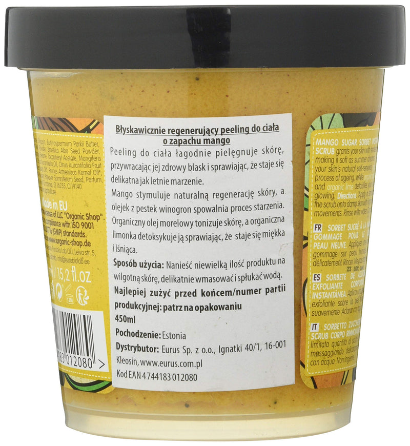Organic Shop Body Desserts Mango Sugar Sorbet Instant Renewal Body Scrub, 450 ml Mango,Apricot,Lime 450 ml (Pack of 1) - BeesActive Australia