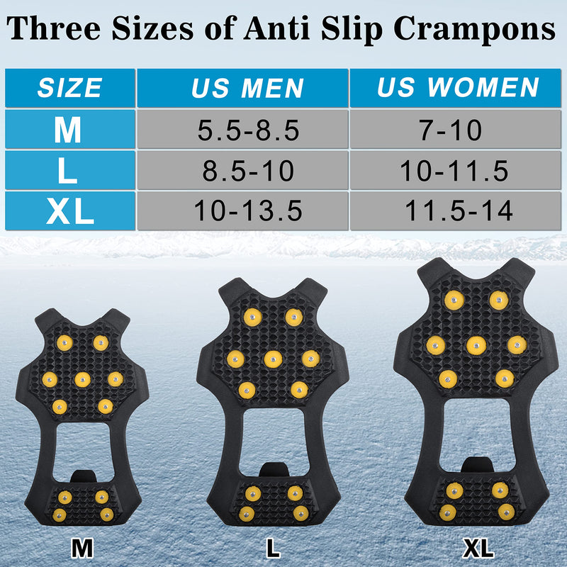 VanRolldex Ice Cleats for Boots Shoes Ice Snow Traction Cleats for Walking On Snow and Ice Non Slip Rubber Snow Shoes 11 Studs Cleats Crampons for Hiking Walking Climbing Jogging Men Women X-large (11-14 men / 13-16 women) - BeesActive Australia