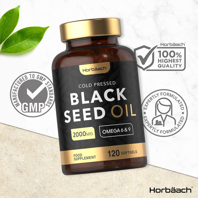 Black Seed Oil Capsules High Strength | 2000mg | Cold Pressed from Nigella Sativa - 120 Softgels | by Horbaach 120 Count (Pack of 1) - BeesActive Australia