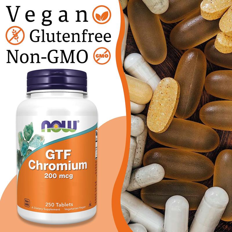 Now Foods, GTF Chromium (Chromium) 200mcg, 250 Vegan Tablets, Lab-Tested, Soy Free, Gluten Free, Vegetarian, Non-GMO - BeesActive Australia