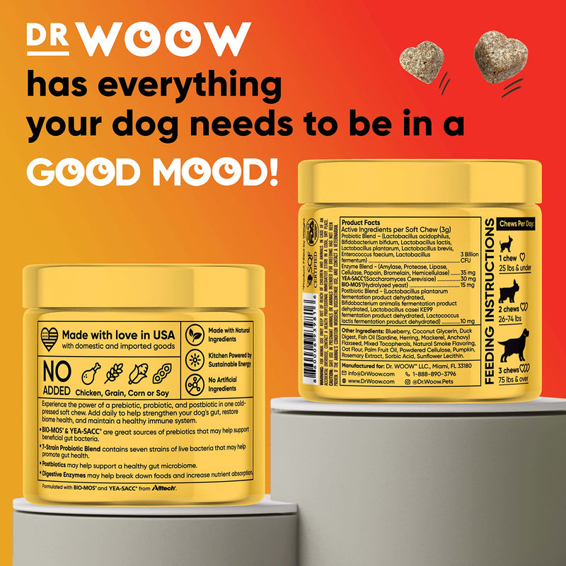 Dr Woow Probiotics for Dogs, Pet Dog Probiotics and Digestive Enzymes, Duck & Pumpkin Flavor Dog Probiotic Supplements, Dog Vitamins Dog Probiotic Chews and Prebiotics for Dogs, Dog Gas Relief - BeesActive Australia