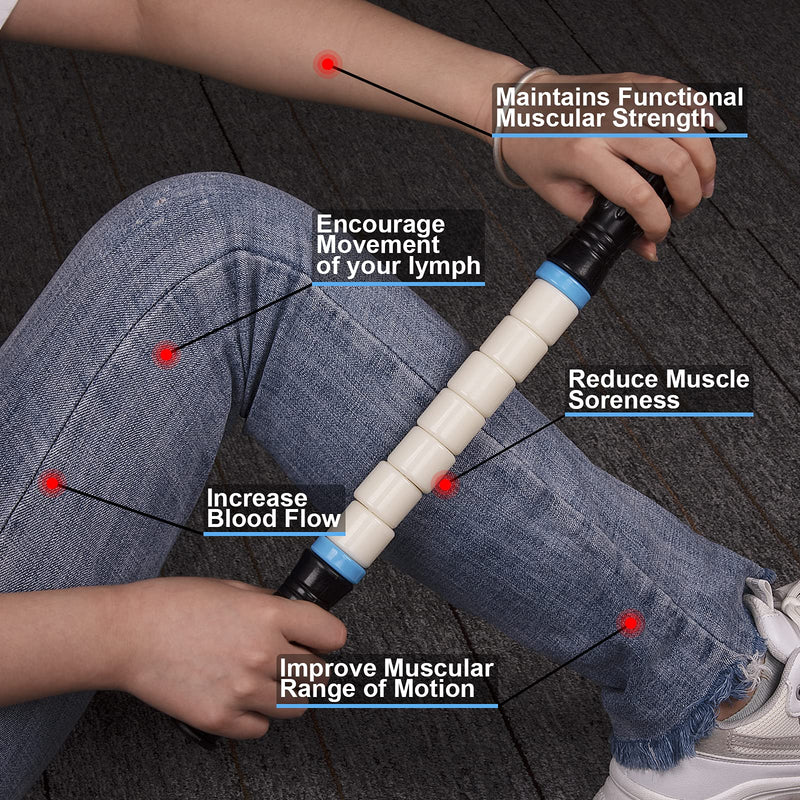 Premium Muscle Roller The Ultimate Massage Roller Stick 17 Inches Recommended by Physical Therapists Promotes Recovery Fast Relief for Cramps Soreness Tight Muscles-White White - BeesActive Australia