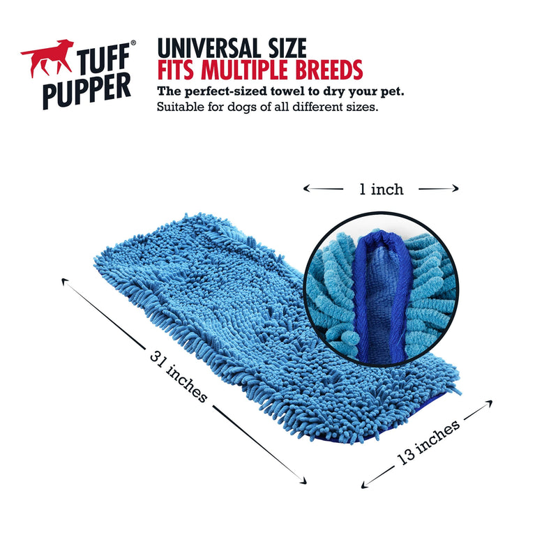 Tuff Pupper Large Dog Shammy Towel | Ultra Absorbent | Durable 35 x 15 Size for Dogs of All Breeds | Quick Drying Chenille Fabric | Designed for Indoor and Outdoor Use | Machine Washable X-Large (Pack of 1) Blue - BeesActive Australia