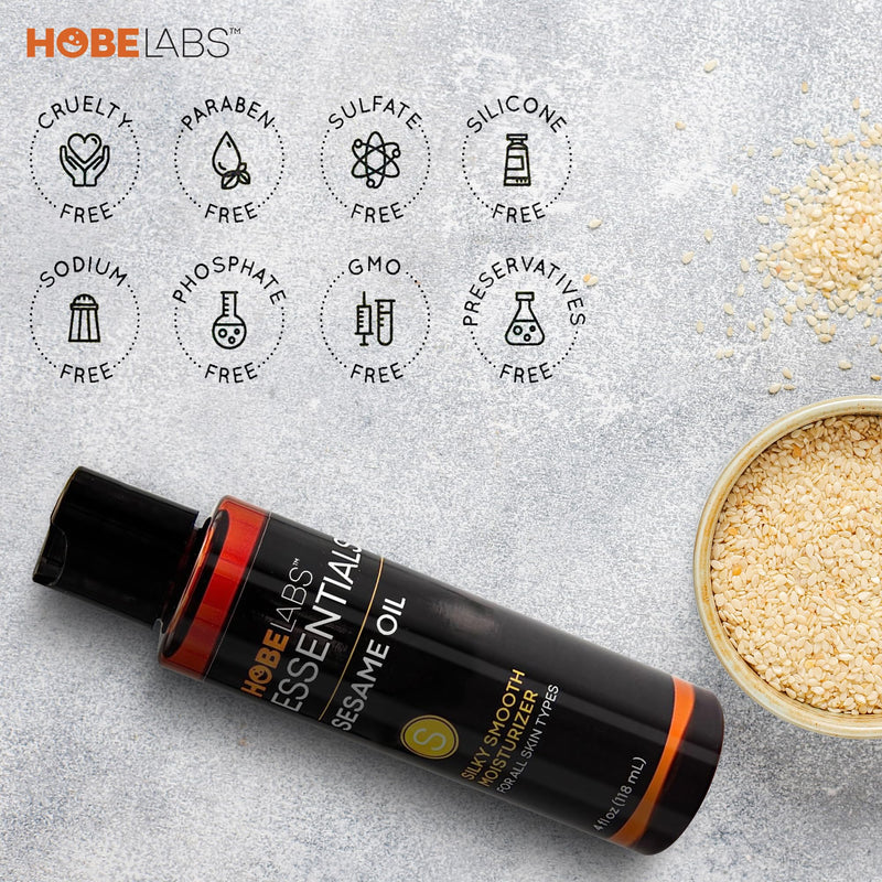 Hobe Labs Sesame Oil - 4 oz - Natural Moisturizer for All Skin Types, Antioxidant & Vitamin Rich Formula, Premium Massage Oil with Light Texture to Rejuvenate and Revitalize - BeesActive Australia