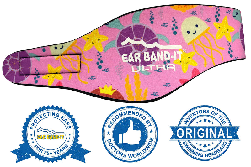 EAR BAND-IT Ultra Swimming Headband - Best Swimmer's Headband - Keep Water Out, Hold Earplugs in - Doctor Recommended - Secure Ear Plugs - Invented by ENT Physician Small (ages 3mo to 1yr) Sea Life - BeesActive Australia