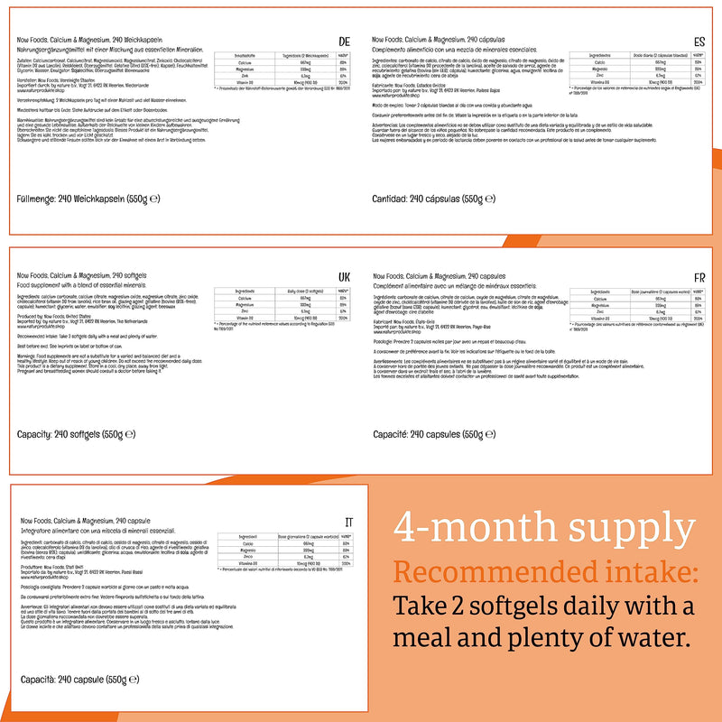 Now Foods, Calcium & Magnesium Softgels, 240 Softgels, Lab-Tested, Vitamin D3, Zinc, Gluten Free - BeesActive Australia