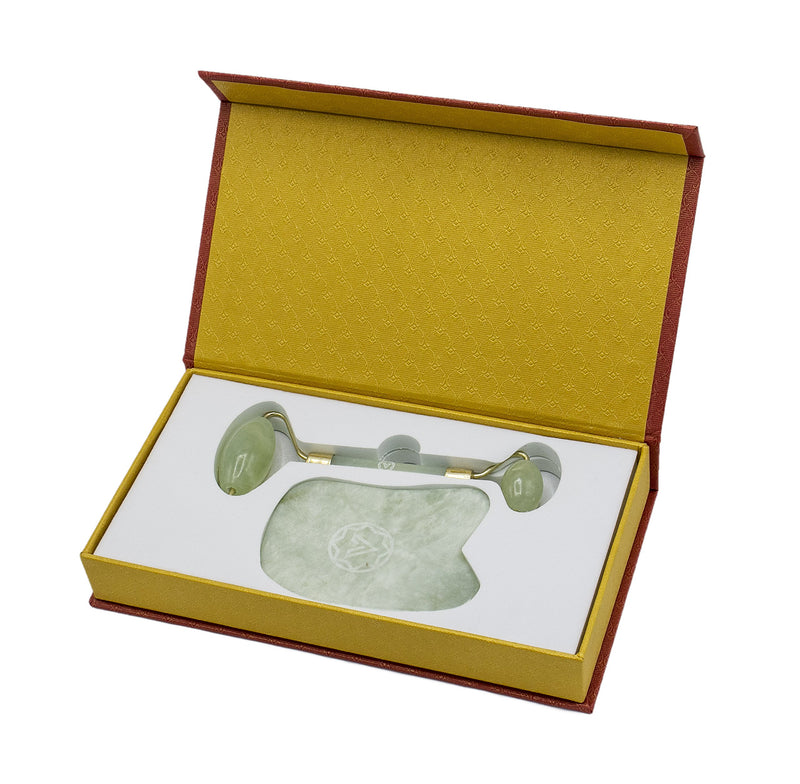 Jade Roller for Face and Gua Sha Scraping Massage Tool Set - Face Neck and Body Anti-Aging Rejuvenating Slimming Beauty Therapy - 100% Natural Authentic Jade Stone Facial Roller & Scraper + Gift Box - BeesActive Australia