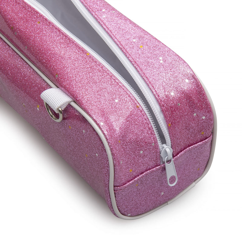 Cintrio Twirling Baton Bag with Shoulder Strap - Sparkle Glitter Light Pink Case for Majorette Marching Dance Batons - Complete with Rainbow Dance Ribbon Streamer - BeesActive Australia