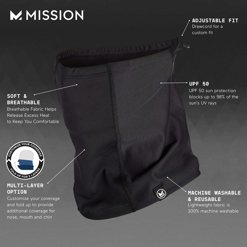 MISSION All Season Neck Gaiter, Adjustable Draw cord, Face Cover, Breathable Fabric, Reusable & Machine Washable, UPF 50 Anthracite Black - BeesActive Australia