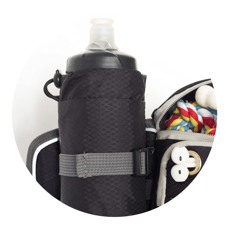 Dog Walk Waist Fanny Pack Treat Pouch with Collapsible Water Bowl and Water Bottle Holder- Large M/L Dogs (Black) - BeesActive Australia