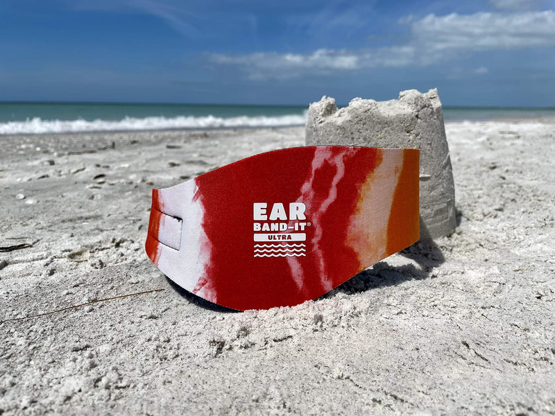 EAR BAND-IT Ultra Tie Dye Swimming Headband – ONLY Swim Ear Band Invented by ENT Doctor – Block Water Secure Earplugs – Kid & Adult Sizes – Recommended Water Protection for Bath, Shower, Pool, Beach Medium (ages 2 to 8yrs) Orange Tie Dye - BeesActive Australia