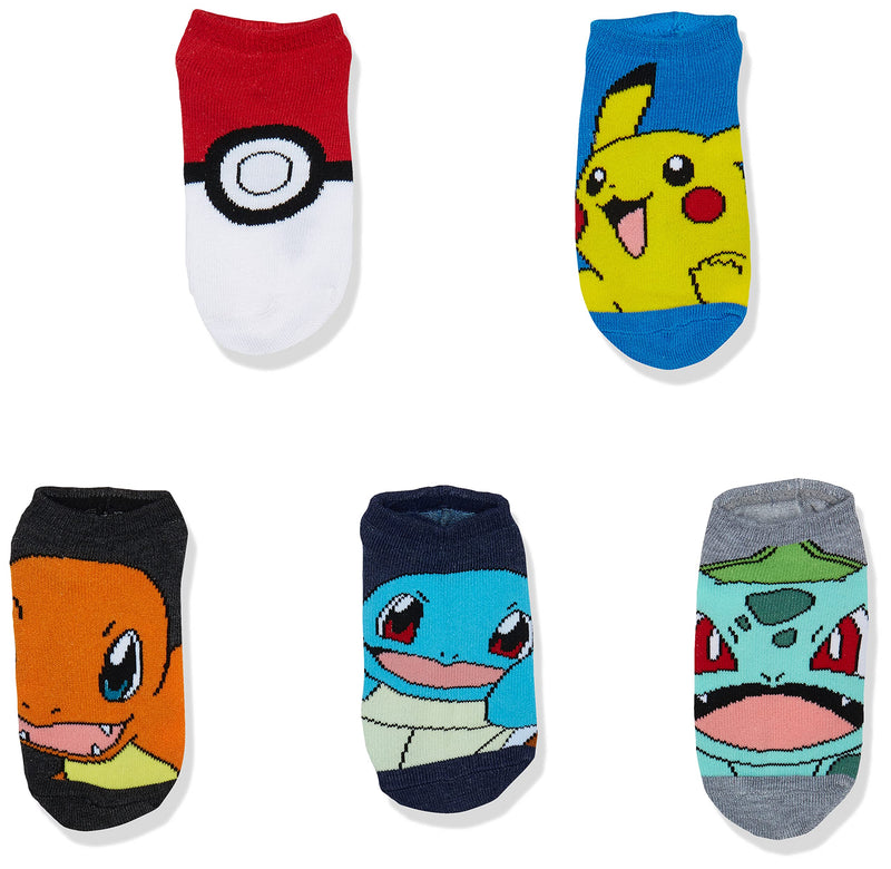 Pokemon Boys 5 Pack No Show Socks Big Boys Sock Size 6-8.5 Bright Multi - BeesActive Australia