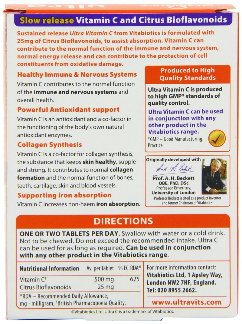 Vitabiotics Ultra Vitamin C Tablets (Ascorbic Acid) Sustained Release with Bioflavonoids - 60 Tablets - BeesActive Australia
