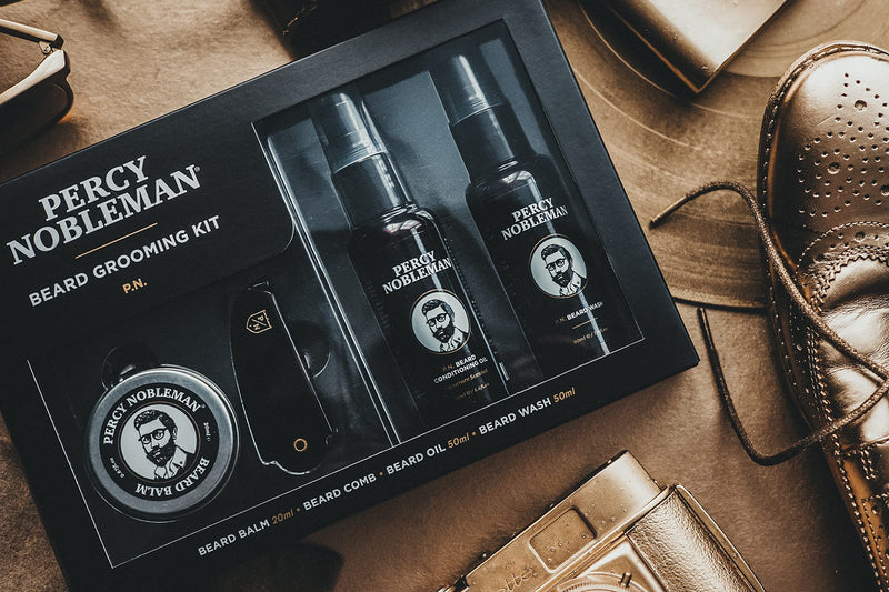 Percy Nobleman Beard Grooming Kit. A Men's Gift Set Containing a Signature Scented Beard Oil 50ml. Beard Wash 50ml. Beard Balm 20ml. Beard Comb. - BeesActive Australia