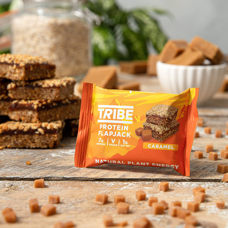 TRIBE High Protein Flapjacks - Caramel - Plant Based - Vegan Snack - Gluten Free (12 x 50g Bars) 1 count (Pack of 12) - BeesActive Australia