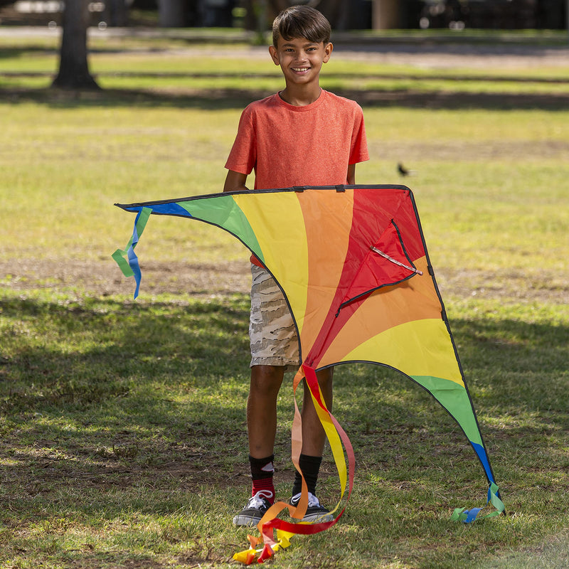 JOYIN 2 Packs Large Delta Kite Green and Rainbow Kite Easy to Fly Huge Kites for Kids and Adults with 262.5 ft Kite String, Large Delta Beach Kite for Outdoor Games and Activities - BeesActive Australia
