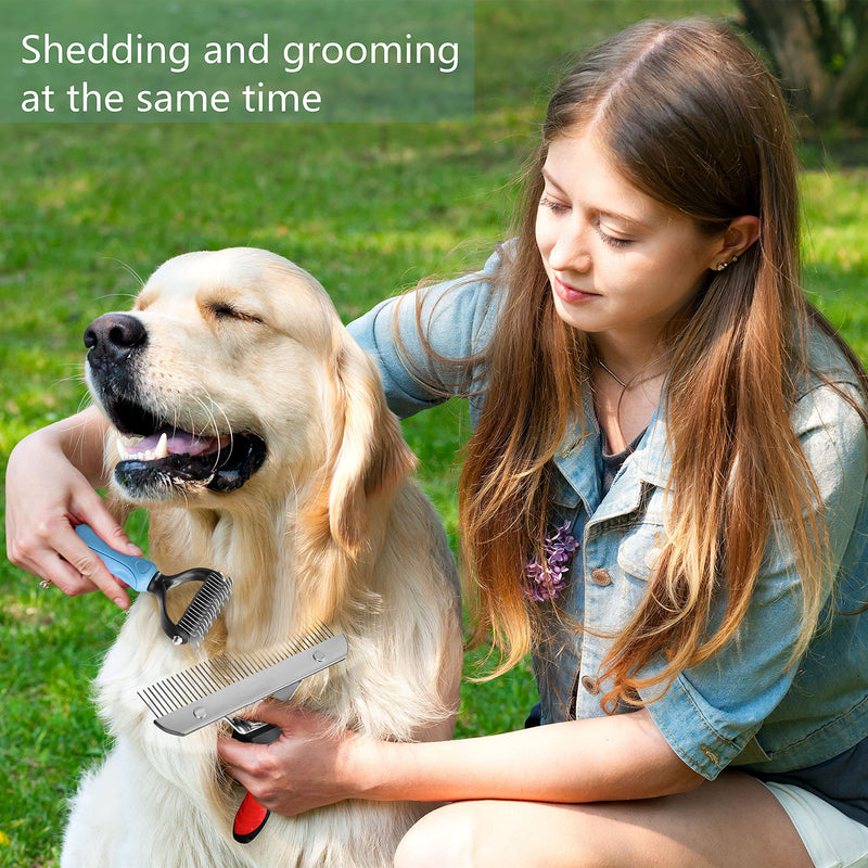 Undercoat Rake for Dogs, Long Tooth Dog Grooming Rake + Deshedding Brush Comb, Dematting Tool Set Pet Beauty Brushes for Grooming Middle Large Dog Longhair Cat Horse, German Shepherd Comb Husky Brush - BeesActive Australia
