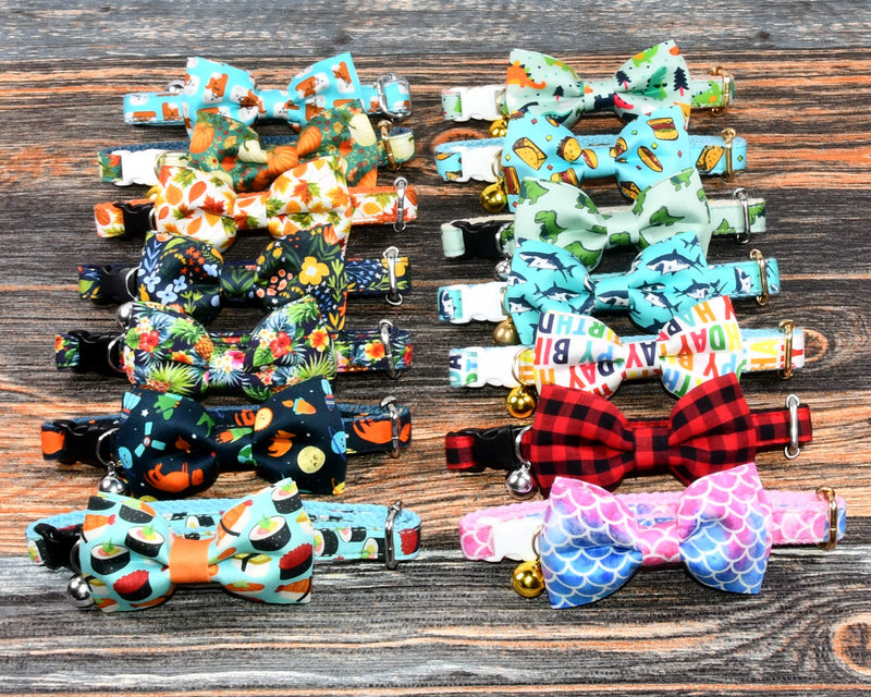 CSSPET Cat Collar Bow Tie with Bell, Unique Design Pattern, Safety Breakaway Buckle Bowtie Collar X-Small Sushi - BeesActive Australia