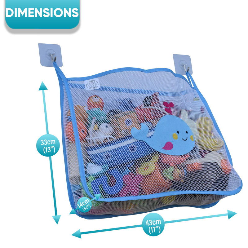 COSY ANGEL Baby Bath Toy Bag for Bath Toys Large Organiser Bathroom Storage Net with 4 Waterproof Self Adhesive Hooks (Blue) Blue - BeesActive Australia