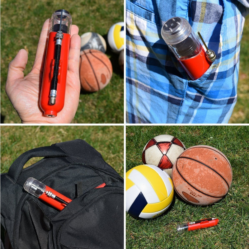 Ball Pump and Needles - Air Pump for Balls, Basketball, Soccer, Volleyball, Football, Sport Ball - Hand Pump for Inflatables - Never Lose Pin Again with Holder - Pumps Two Ways for Faster Inflation Red - BeesActive Australia