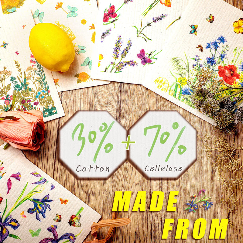 6 Pieces Swedish Kitchen Dish Cloths Butterflies Wildflowers Kitchen Dish Towels Reusable Sponge Cleaning Cloths Absorbent Dish Cloth Quick Drying Washable Wipes Hand Towel for Kitchen Cleaning - BeesActive Australia