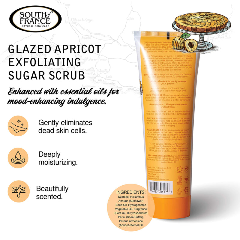 Glazed Apricots Hand & Body Sugar Polish by South of France Natural Body Care | Moisturizing Sugar Scrub for Women | Shea Butter + Sunflower Oil | 8 oz Tube Glazed Apricots 1 Tube - BeesActive Australia