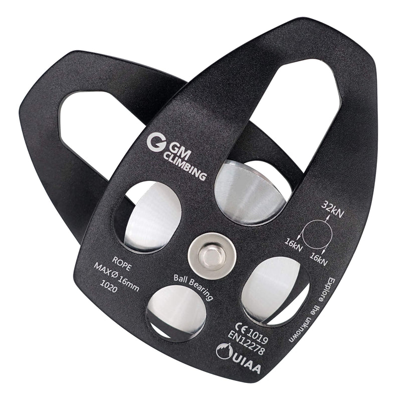 GM CLIMBING 32kN UIAA Certified Large Rescue Pulley Single/Double Sheave with Swing Plate CE/UIAA Single Pulley - Black - BeesActive Australia
