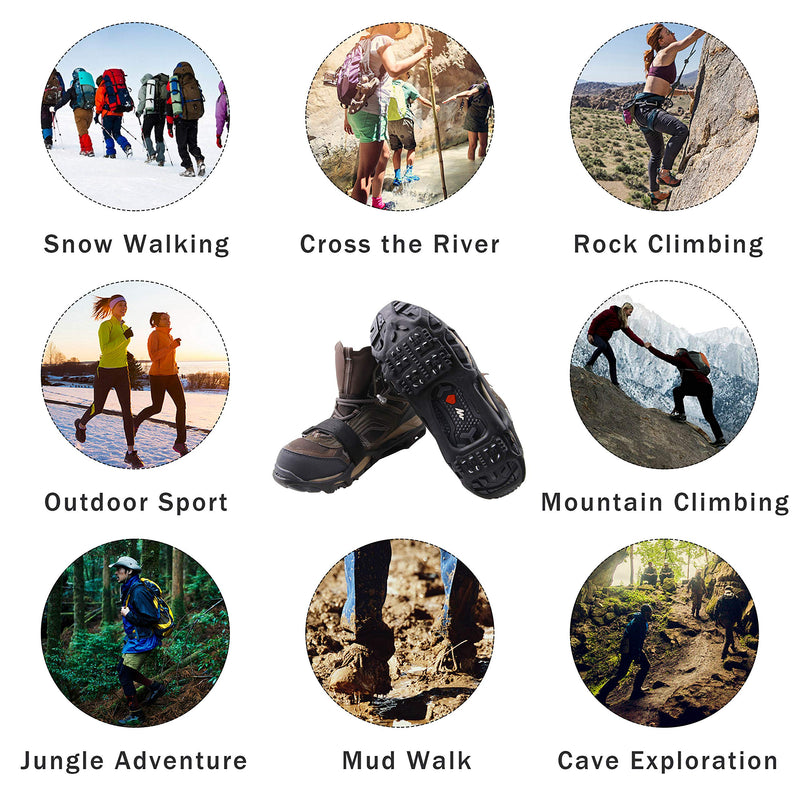 Shaddock Fishing Ice Cleats for Shoes Boots, Ice Snow Traction Cleats for Walking on Ice Snow Anti Slip Crampons Walk Cleats Overshoe Stretch Footwear for Men Women Climbing Hiking 24 Steel Crampons Large(7.5-10men/9-11women) - BeesActive Australia