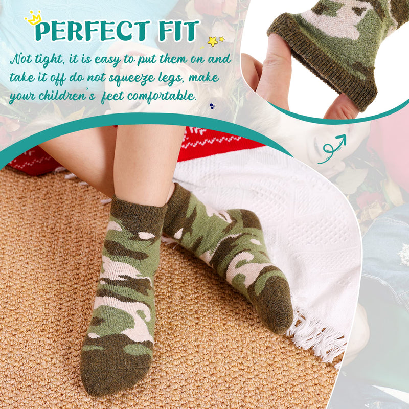 Kids Wool Warm Socks Boys Girls Hiking Thick Winter Thermal Soft Cozy Toddlers Crew Socks 6 Pairs 6 Pairs Camouflage 4-7 Years - BeesActive Australia