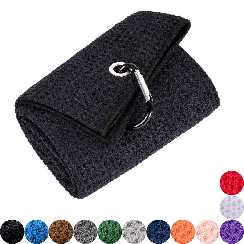 Mile High Life Microfiber Waffle Pattern Tri-fold Golf Towel | Brush Tool Kit with Club Groove Cleaner, Retractable Extension Cord and Clip Black Towel+black Brush - BeesActive Australia