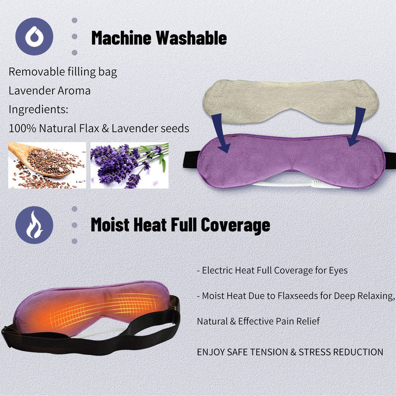 Heated Eye Mask Lavender Scented, Weighted Eye Compress with Natural Flaxseed & Adjustable Strap, Moist Heat for Men Women Dry Eyes, Blepharitis, Stye & Puffy Eyes (Lavender) - BeesActive Australia