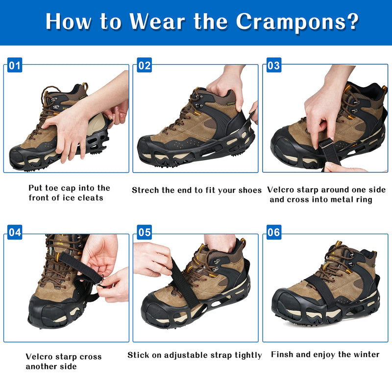 Ice Cleats for Shoes and Boots,Snow Traction Cleats Crampons for Women Men Kids Anti Slip 24 Spikes Shoes Walk Traction Cleats on Snow and Ice With Adjustable Strap Large(7.5-10 men/9-11 women) - BeesActive Australia
