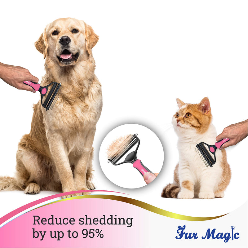 Fur Magic Deshedding and Dematting Tool, 2 Sided Pet Grooming Brush for Deshedding, Mats and Tangles Removing for Dogs and Cats with Long, Medium and Short Hair Pink - BeesActive Australia