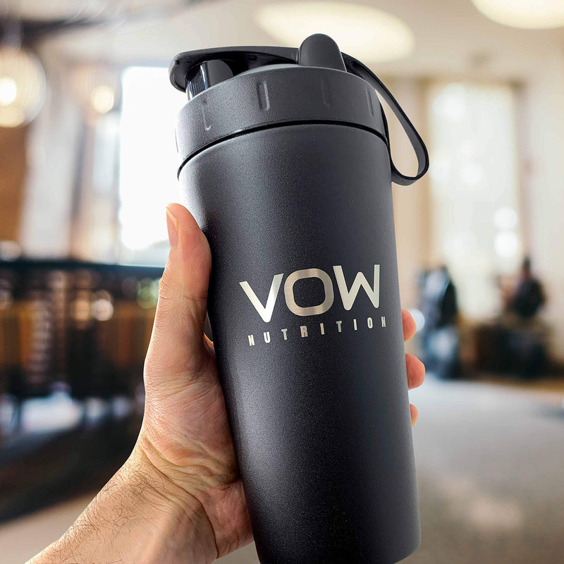 VOW Nutrition Premium Stainless Steel Matt Black Protein Shaker | Durable Water Bottle, Leak Proof, Dishwasher Safe, 750ml (750 ML, Matt Black) 700 ML - BeesActive Australia