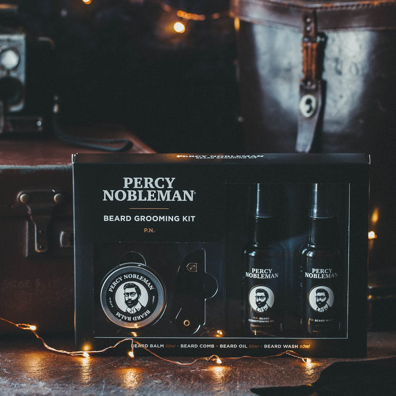 Percy Nobleman Beard Grooming Kit. A Men's Gift Set Containing a Signature Scented Beard Oil 50ml. Beard Wash 50ml. Beard Balm 20ml. Beard Comb. - BeesActive Australia