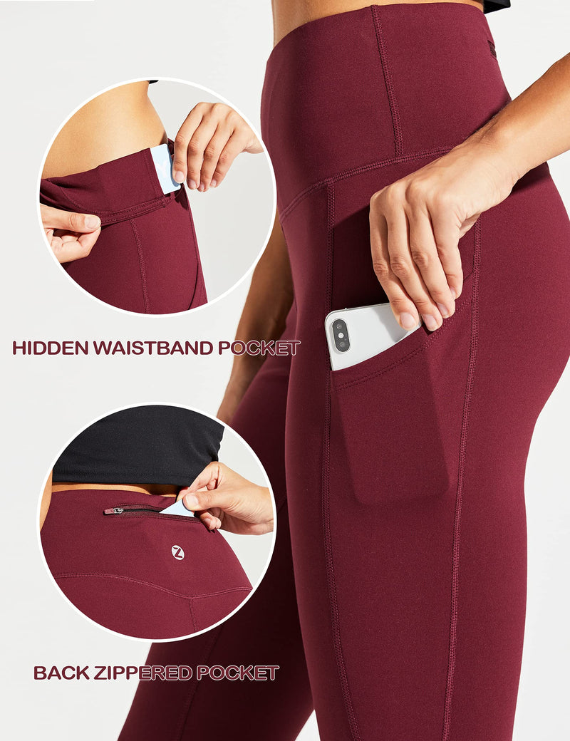ZUTY Fleece Lined Leggings Women Water Resistant Winter Thermal Insulated High Waisted Hiking Leggings Pockets Plus Size Burgundy Small - BeesActive Australia